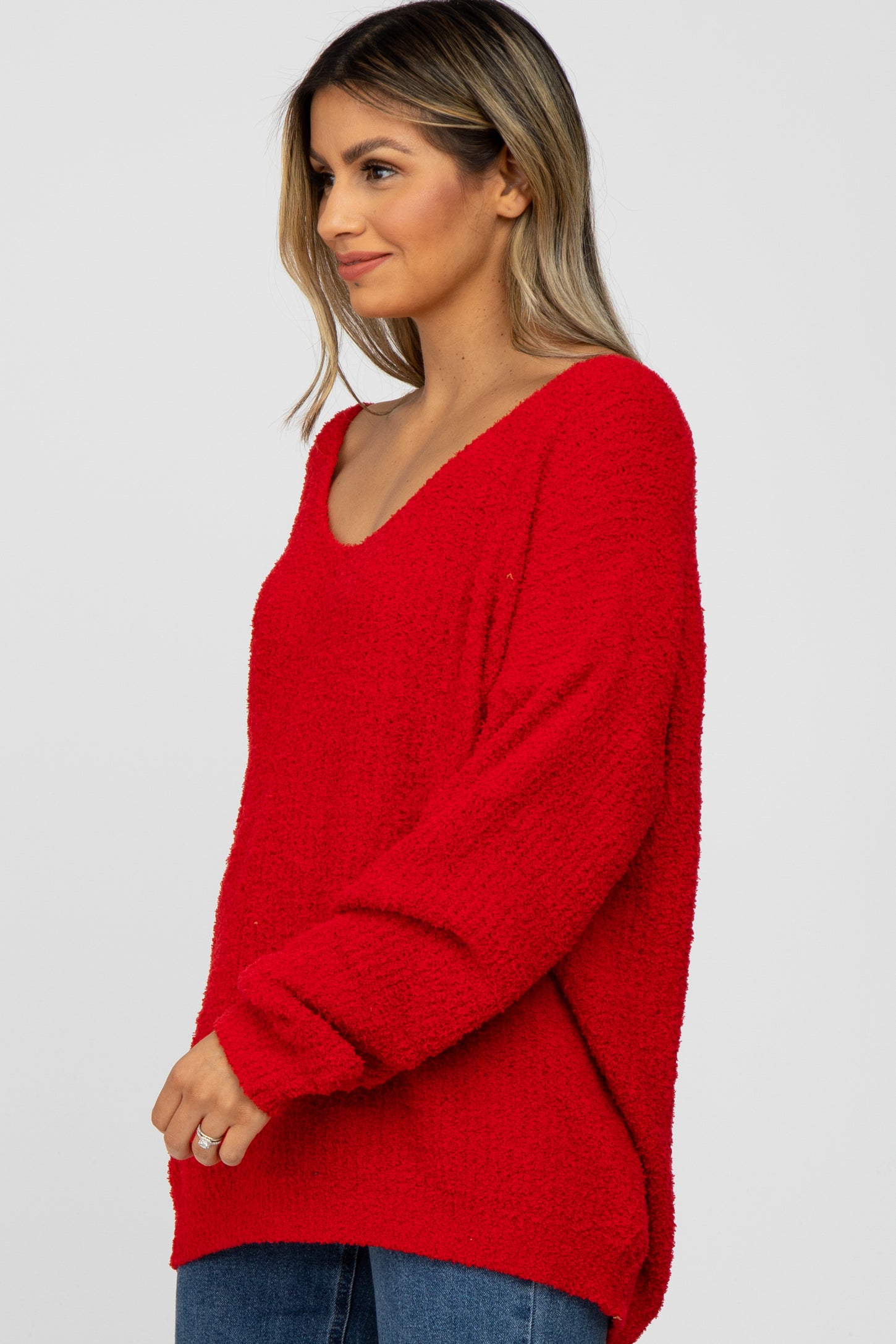 Red V-Neck Soft Sweater– PinkBlush