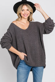 Charcoal V-Neck Soft Sweater