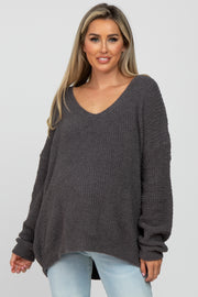 Charcoal V-Neck Soft Maternity Sweater