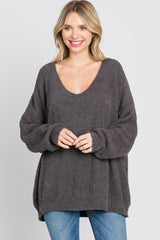 Charcoal V-Neck Soft Sweater