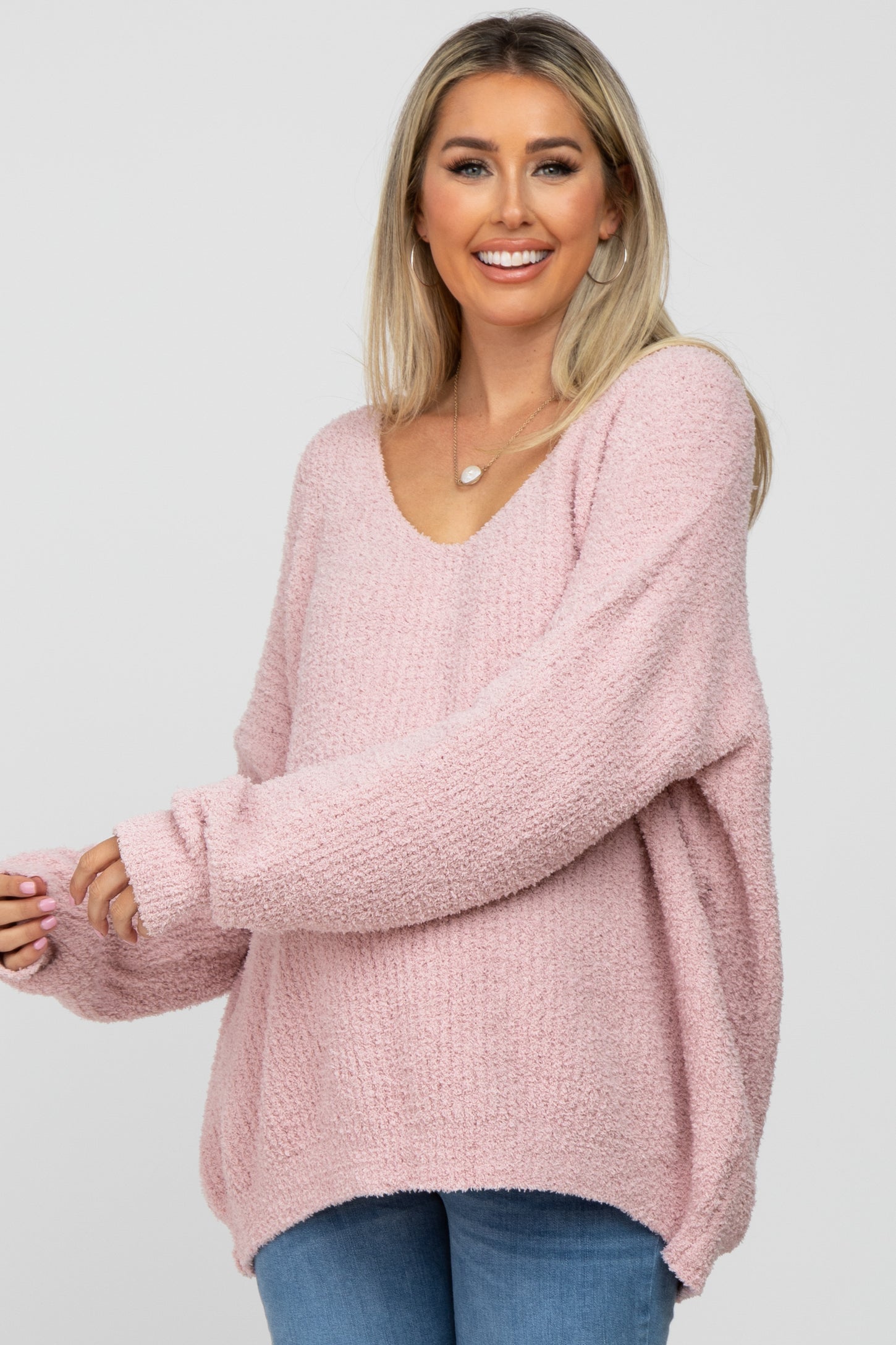 Light Pink V-Neck Soft Maternity Sweater– PinkBlush