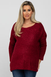 Burgundy Boat Neck Dolman Sleeve Maternity Sweater