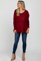 Burgundy Boat Neck Dolman Sleeve Maternity Sweater