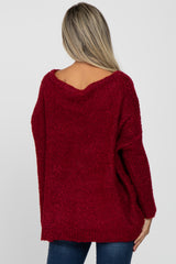 Burgundy Boat Neck Dolman Sleeve Maternity Sweater