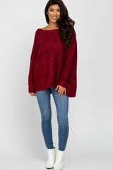 Burgundy Boat Neck Dolman Sleeve Maternity Sweater