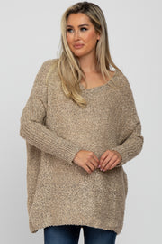 Taupe Boat Neck Dolman Sleeve Maternity Sweater