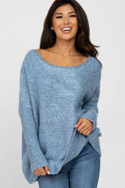 Light Blue Boat Neck Dolman Sleeve Sweater