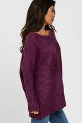 Purple Boat Neck Dolman Sleeve Sweater