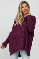 Purple Boat Neck Dolman Sleeve Maternity Sweater