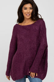 Purple Boat Neck Dolman Sleeve Sweater