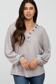 Grey Waffle Knit Button Accent Top