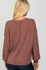 Dark Mauve Waffle Knit Button Accent Top