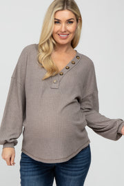 Mocha Waffle Knit Button Accent Maternity Top