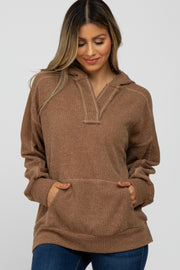 Camel Two-Tone Ribbed Hooded Top