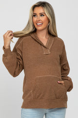 Camel Two-Tone Ribbed Hooded Maternity Top