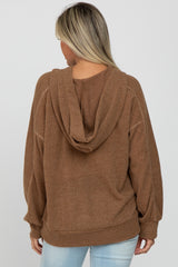 Camel Two-Tone Ribbed Hooded Maternity Top