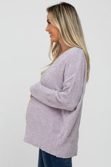 Lilac Chenille V-Neck Maternity Sweater