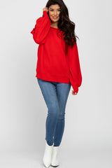 Red Boat Neck Bubble Sleeve Sweater