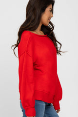 Red Boat Neck Bubble Sleeve Sweater