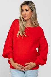 Red Boat Neck Bubble Sleeve Maternity Sweater