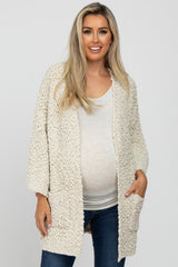 Beige Soft Popcorn Knit Maternity Cardigan