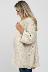 Beige Soft Popcorn Knit Maternity Cardigan