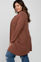 Rust Brushed Knit Plus Cardigan