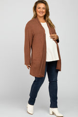 Rust Brushed Knit Maternity Plus Cardigan