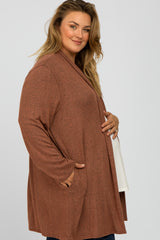 Rust Brushed Knit Maternity Plus Cardigan