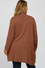 Rust Brushed Knit Maternity Plus Cardigan