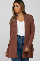 Rust Brushed Knit Maternity Cardigan