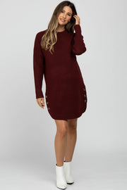 Burgundy Button Accent Maternity Sweater Dress