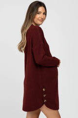 Burgundy Button Accent Maternity Sweater Dress