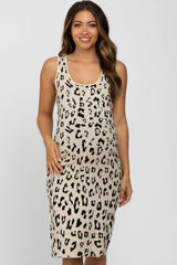 Ivory Cheetah Print Sleeveless Sweater Maternity Midi Dress