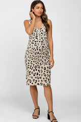 Ivory Cheetah Print Sleeveless Sweater Maternity Midi Dress