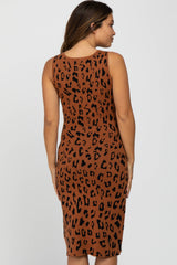 Rust Cheetah Print Sleeveless Sweater Maternity Midi Dress