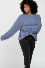 Blue Fuzzy Chunky Knit Sweater