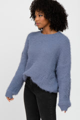 Blue Fuzzy Chunky Knit Sweater