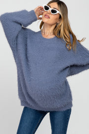 Blue Fuzzy Chunky Knit Maternity Sweater