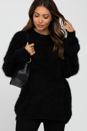 Black Fuzzy Chunky Knit Maternity Sweater