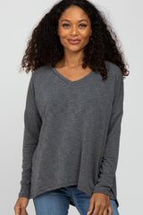 Charcoal Heathered Hi-Low Long Sleeve Top