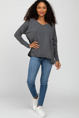 Charcoal Heathered Hi-Low Long Sleeve Top