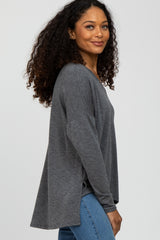 Charcoal Heathered Hi-Low Long Sleeve Top