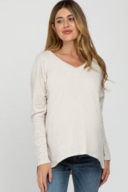 Ivory Heathered Hi-Low Maternity Long Sleeve Top