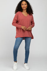 Rust Heathered Hi-Low Long Sleeve Top