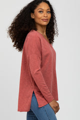 Rust Heathered Hi-Low Long Sleeve Top