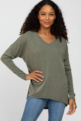 Olive Heathered Hi-Low Maternity Long Sleeve Top