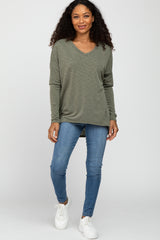 Olive Heathered Hi-Low Long Sleeve Top