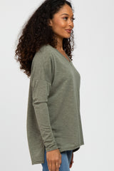 Olive Heathered Hi-Low Long Sleeve Top