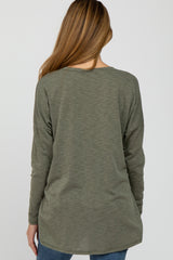 Olive Heathered Hi-Low Maternity Long Sleeve Top